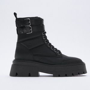 ZARA QUILTED NYLON LOW HEEL ANKLE BOOTS